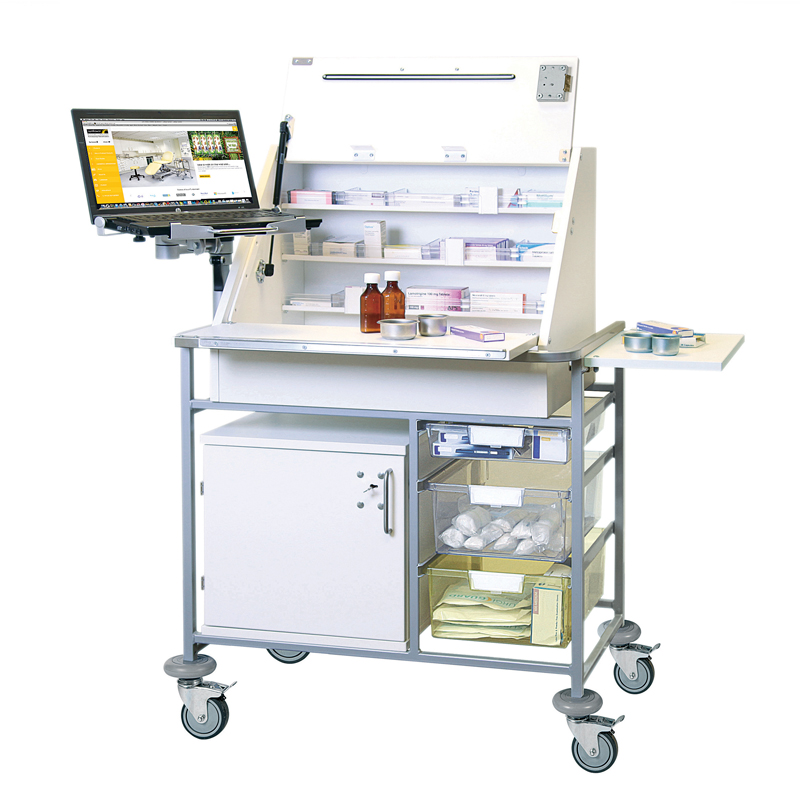 Ward Drug & Medicine Dispensing Trolley (keyed alike) with Adjustable Laptop Mount